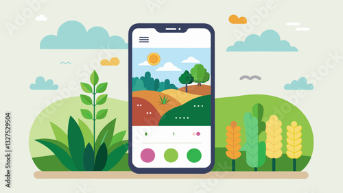 The farmer can access the AI program through a userfriendly mobile app making it convenient to manage crop rotation on the go.. Vector illustration