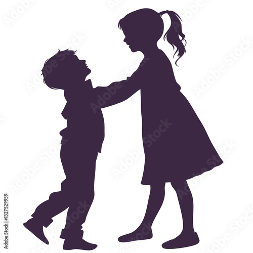 silhouette of siblings sister and brother  on white background 