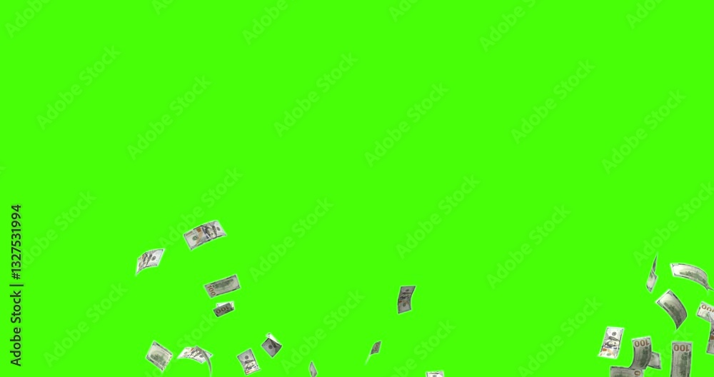 Us dollar bills explotion green screen 4k animation footage