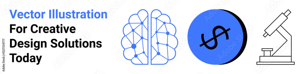 Neural brain circuit, dollar sign blending finance and technology, and microscope symbolizing scientific discovery. Ideal for tech, innovation, education, finance, research, AI flat landing page Neural brain circuit, dollar sign blending finance and technology, and microscope symbolizing scientific discovery. Ideal for tech, innovation, education, finance, research, AI flat landing page