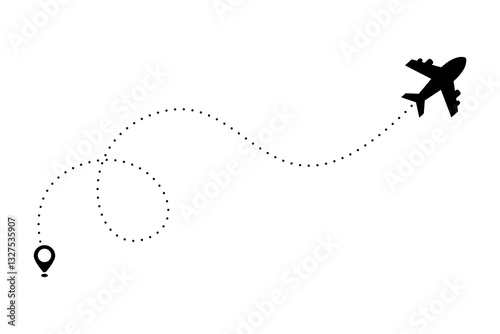 Airplane is in a dotted line. The waypoint is for a tourist trip