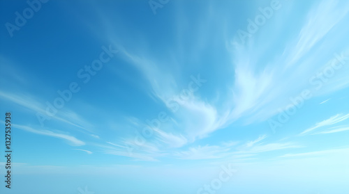 Fototapeta Naklejka Na Ścianę i Meble -  Wispy White Clouds in Bright Blue Sky - Serene Cloudscape View