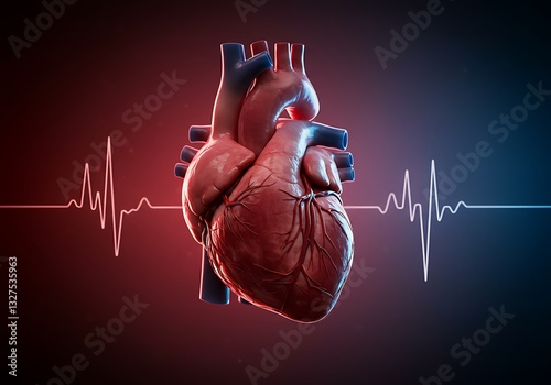 Human Heart with Ekg Visualized for Medical and Healthcare Concepts