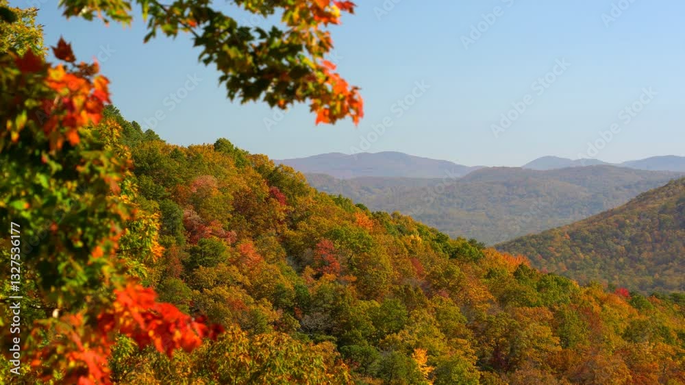 One of the many overlooks along the Blue Ridge Parkway showcasing beautiful, autumn, orange, yellow and reds adorning Appalachian mountain ridges. One of the many overlooks along the Blue Ridge Parkway showcasing beautiful, autumn, orange, yellow and reds adorning Appalachian mountain ridges.