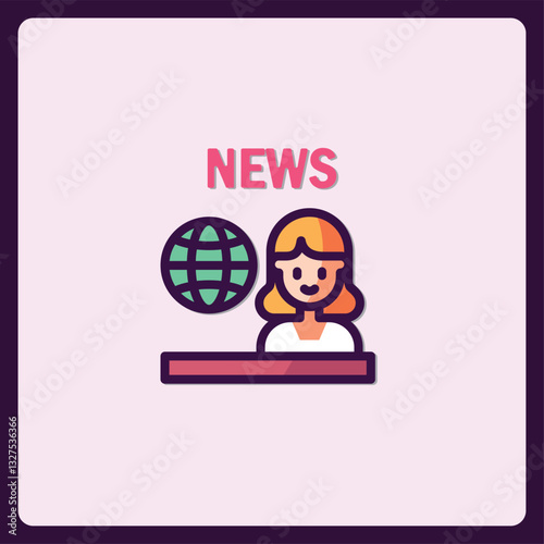 Modern News Anchor and Globe Icon for Global Broadcasting Theme