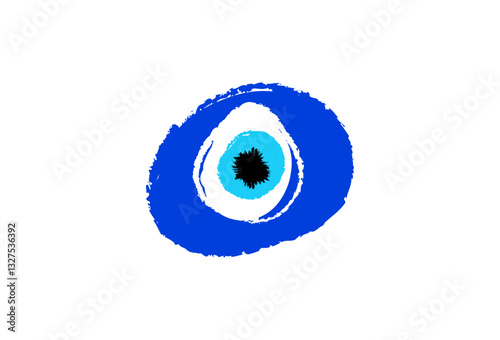 Blue evil eye symbol with a circular design, often linked to protection and cultural tradition.