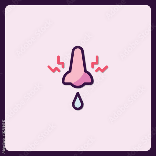 Cartoon nose with discharge and zigzags for allergy or cold illustration