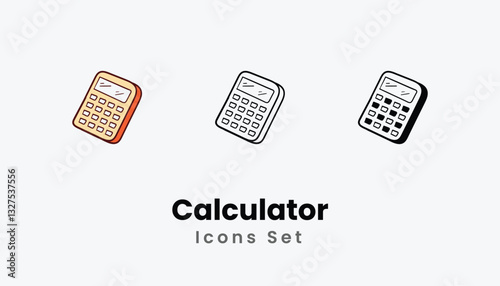 Calculator hand draw doodle Icons thin line and glyph vector icon stock illustration