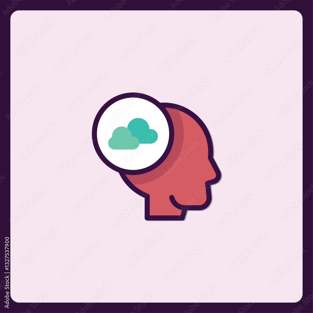 Conceptual thinking symbol with clouds representing thoughts in mind Conceptual thinking symbol with clouds representing thoughts in mind