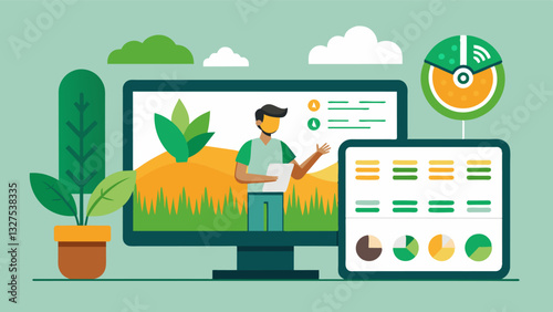 Through a digital dashboard farmers can monitor the health of their crops remotely reducing the need for physical field inspections.. Vector illustration