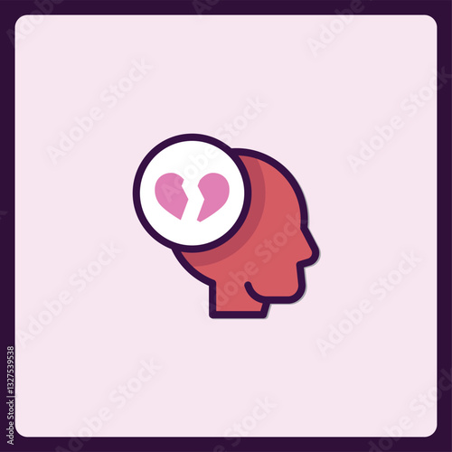 Abstract concept of a broken heart depicted within a silhouette head icon
