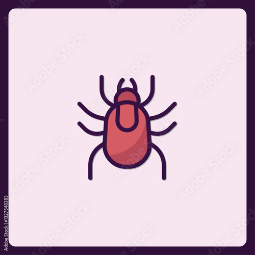 Stylized vector icon illustration of a tick pest with simple shapes
