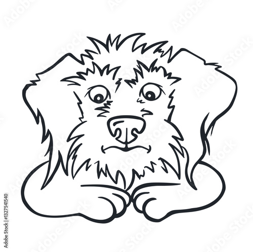 Emotion upset confused dog animal, line coloring page vector