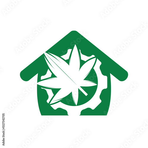 Gear and cannabis vector logo design. Cannabidiol industry company logo concept.