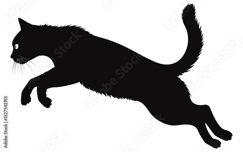 Black Cat Jumping White Isolated Background Illustration