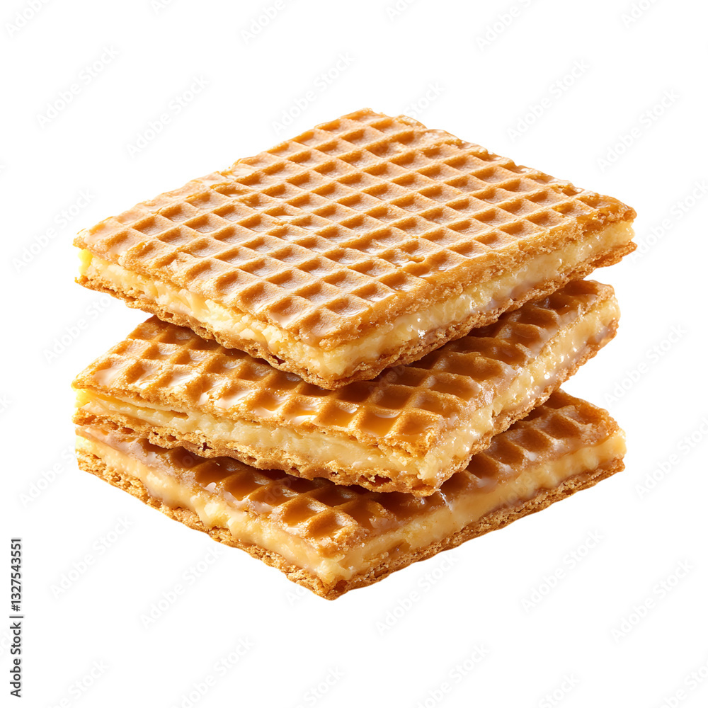 Caramel Covered Wafers Stacked Three High Isolated on Transparent Background Caramel Covered Wafers Stacked Three High Isolated on Transparent Background
