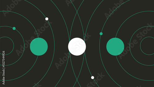 Abstract space themed design with circular orbital paths and planets. A modern digital illustration suitable for cosmic, futuristic, and science-related visual projects. Ideal for backgrounds and web 