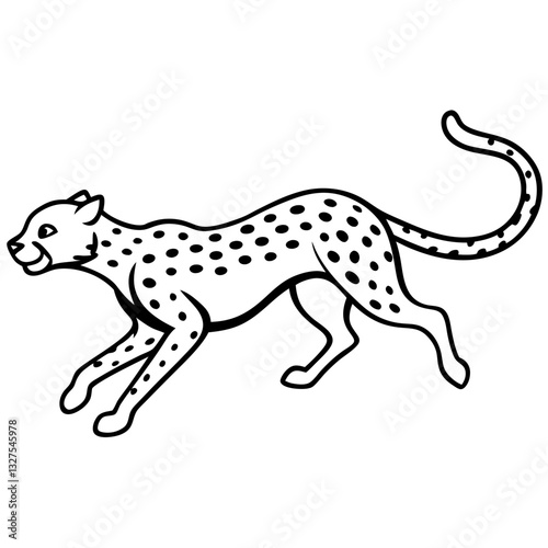 a cheetah is running swiftly across a field, its body extended in full stride. The black dots on its body are clearly visible.