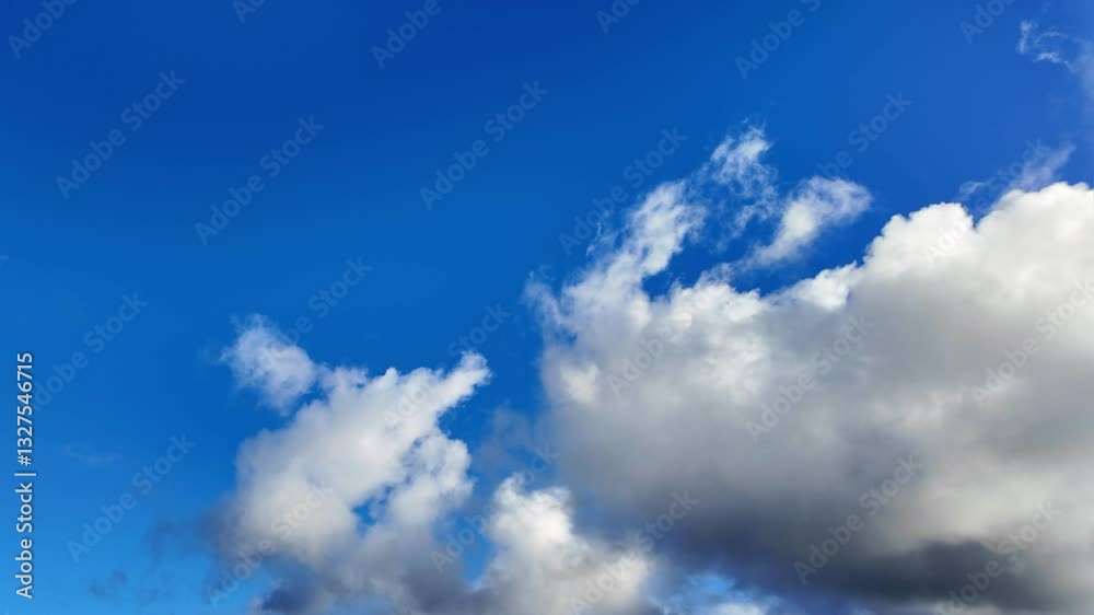 Large white clouds drifting in a clear blue sky, perfect for atmospheric scenes Large white clouds drifting in a clear blue sky, perfect for atmospheric scenes