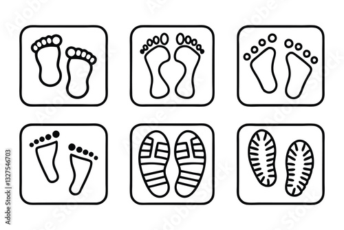 human foot and shoe print icons set