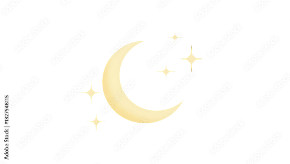Glowing crescent moon with sparkling stars in the night sky. Glowing crescent moon with sparkling stars in the night sky.