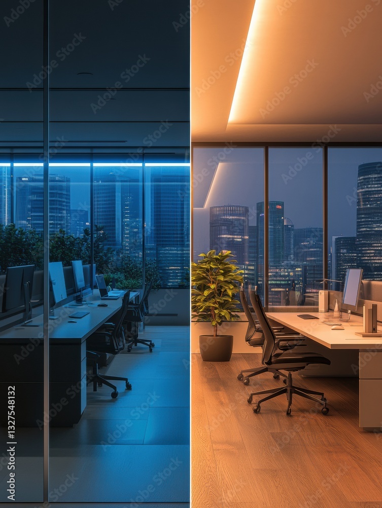Transformation of a corporate workspace before and after automation in Saint Petersburg Generative AI