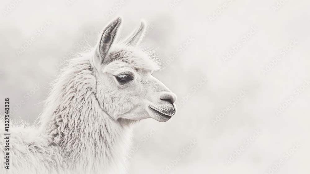 Obraz premium Llama portrait natural habitat animal photography soft light close-up view graceful beauty