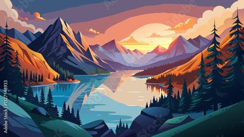 scene over Diablo lake when sunrise in the early morning in North cascade NP,WA,usa.