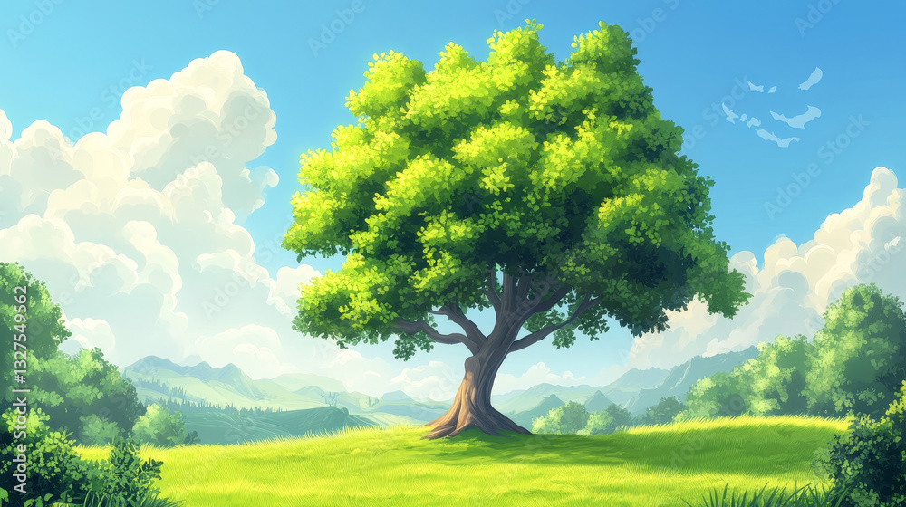 Fototapeta premium Leaves cartoon green tree vector summer leaf plant background