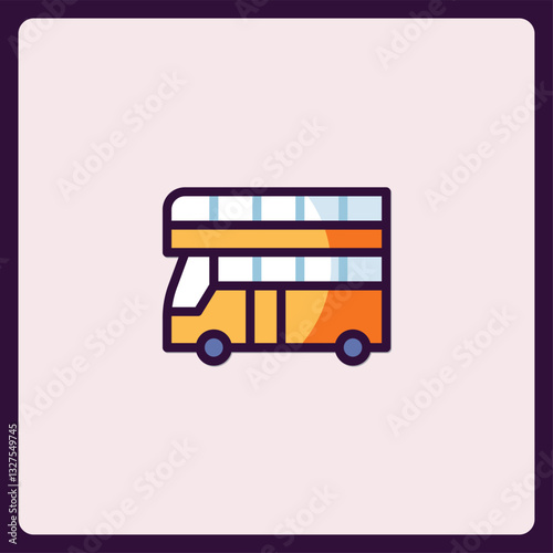 Stylized double decker bus vector icon representing urban exploration