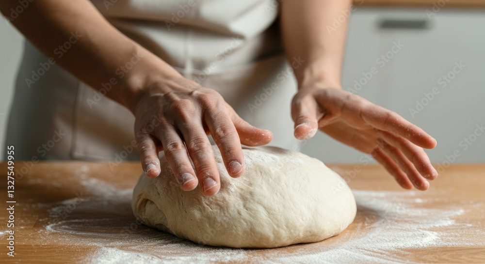 Close-up of person kneading dough, highlighting baking preparation Close-up of person kneading dough, highlighting baking preparation
