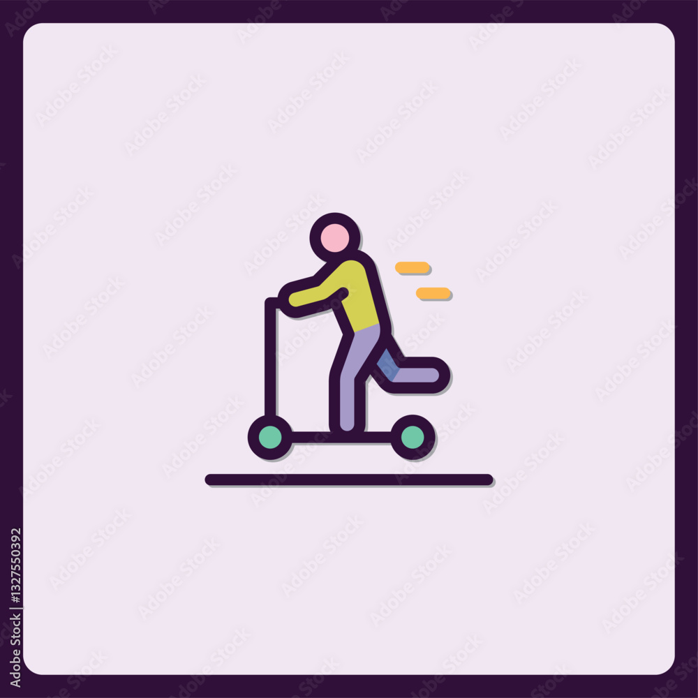 Simple stylized illustration of a person riding a scooter icon graphic Simple stylized illustration of a person riding a scooter icon graphic