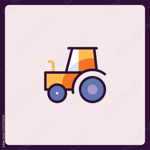 Stylized tractor graphic, icon for farming and agriculture concepts in orange tones