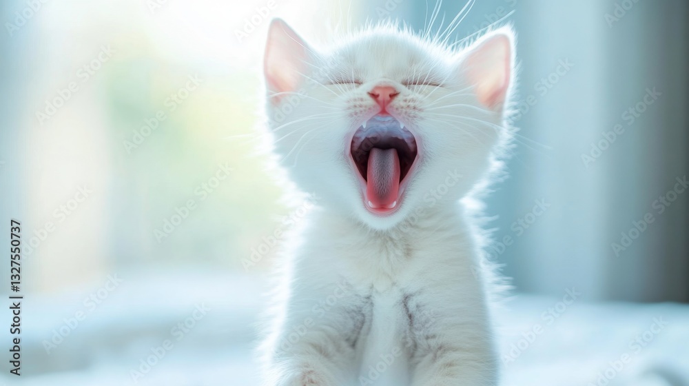 Obraz premium Adorable White Kitten Yawning