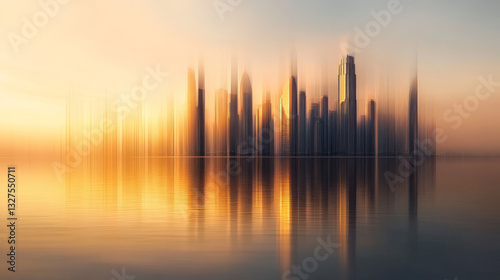 A breathtaking view of the Dubai Marina skyline at sunset, capturing the golden hues of the cityâ€™s modern architecture