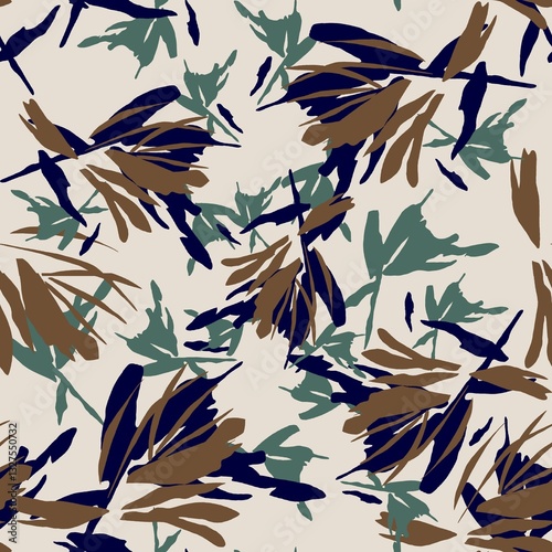 seamless pattern with leaves and birds
