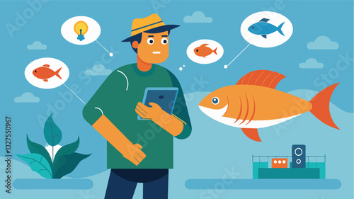 The smart sensors have the capability to detect any abnormalities or signs of disease in the fish alerting the farmer to take immediate action and prevent potential outbreaks.. Vector illustration