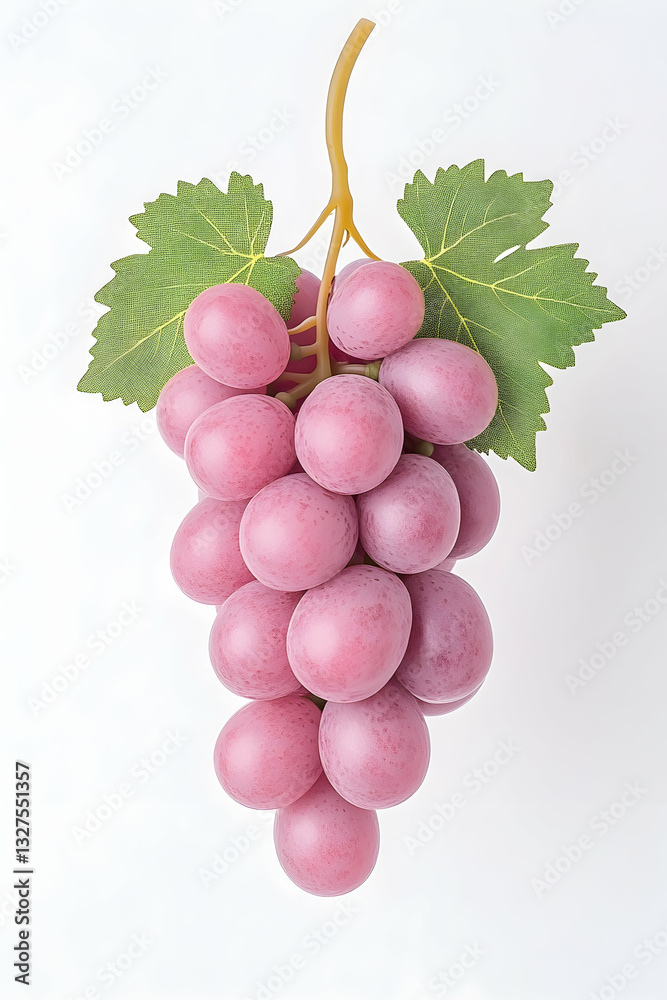 Fototapeta premium Pink grapes bunch with leaves