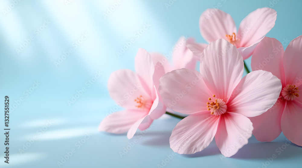 Delicate Pink Flowers Pastel Blue Spring Blossom Stock Photo Delicate Pink Flowers Pastel Blue Spring Blossom Stock Photo