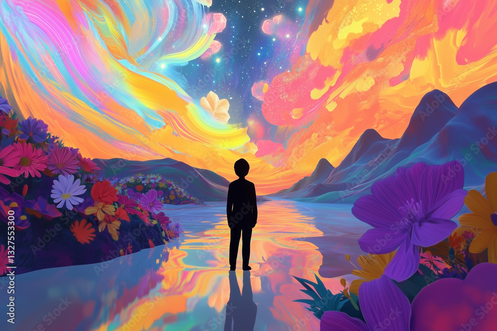 Fototapeta premium A surreal digital painting of an ethereal landscape with vibrant colors