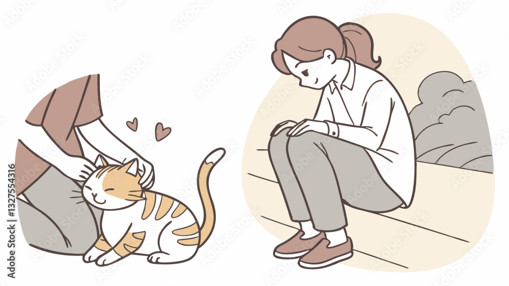 A heartwarming vector set of four different interactions between cats and people A heartwarming vector set of four different interactions between cats and people