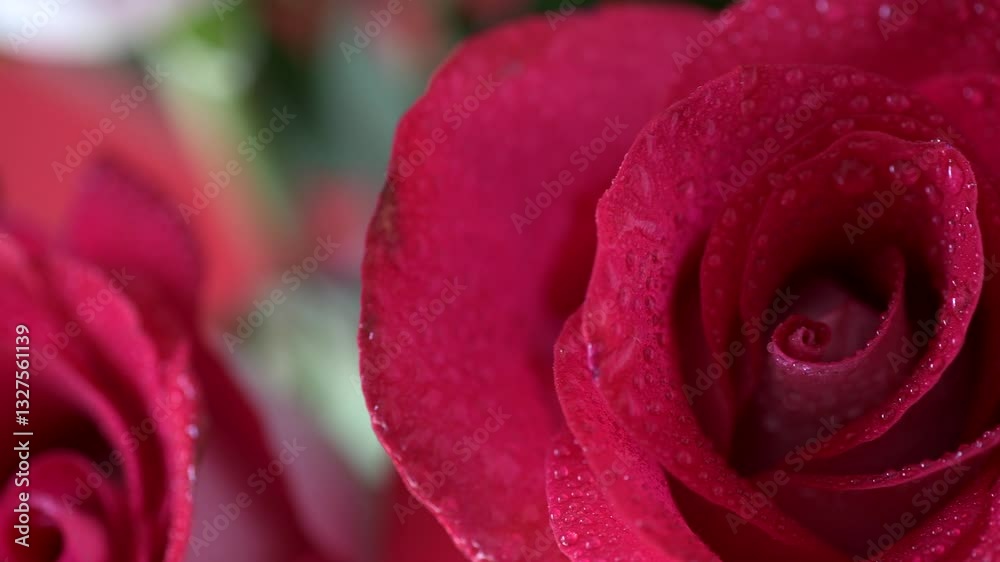 Red and white rose with raindrops on petals. Macro video shooting.
Red and white rose with raindrops on petals. Macro video shooting.