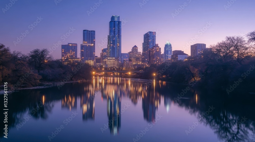 Obraz premium City Skyline Reflection at Twilight