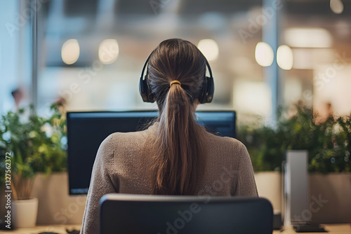 Rear view of customer service employee managing daily inquiries