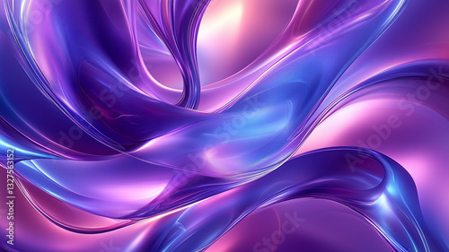3D Abstract Glass-Like Fluid Waves in Purple and Blue Background