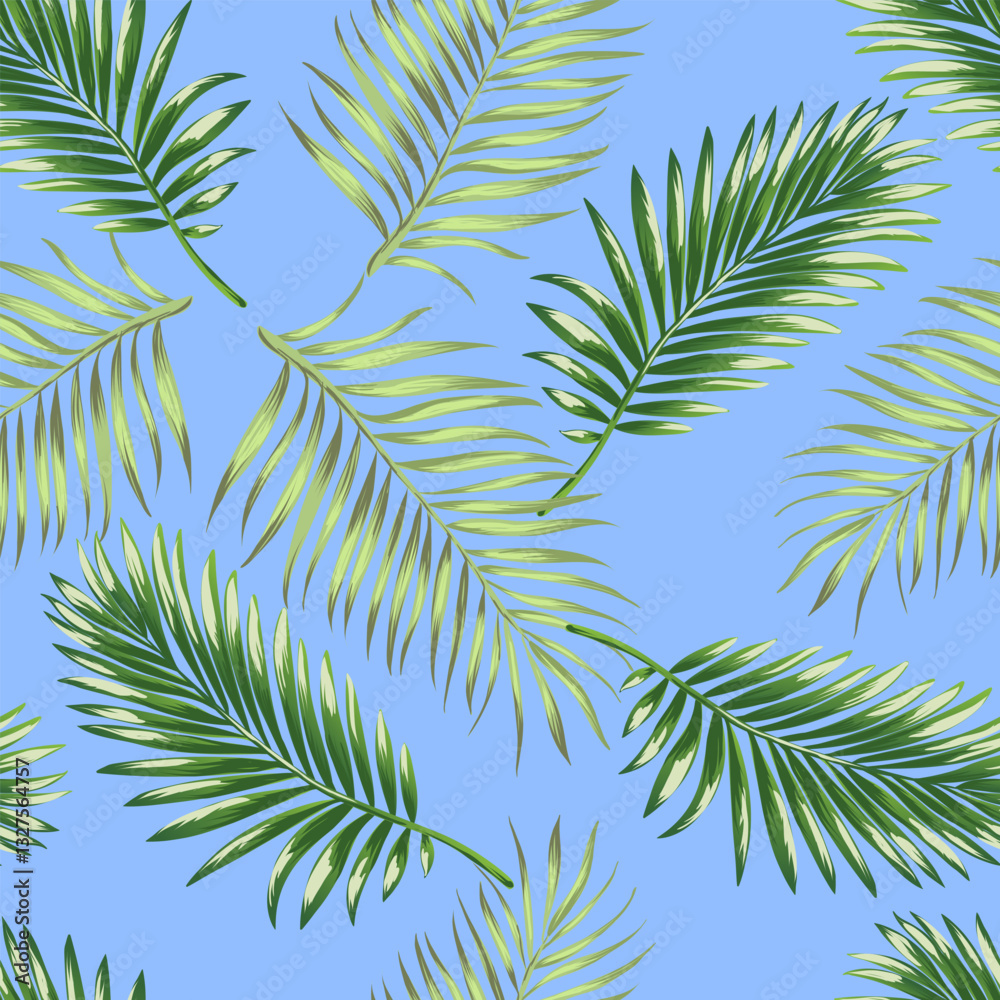 Summer tropic background. Seamless vector tropical illustration with palm leaves. Jungle print.	