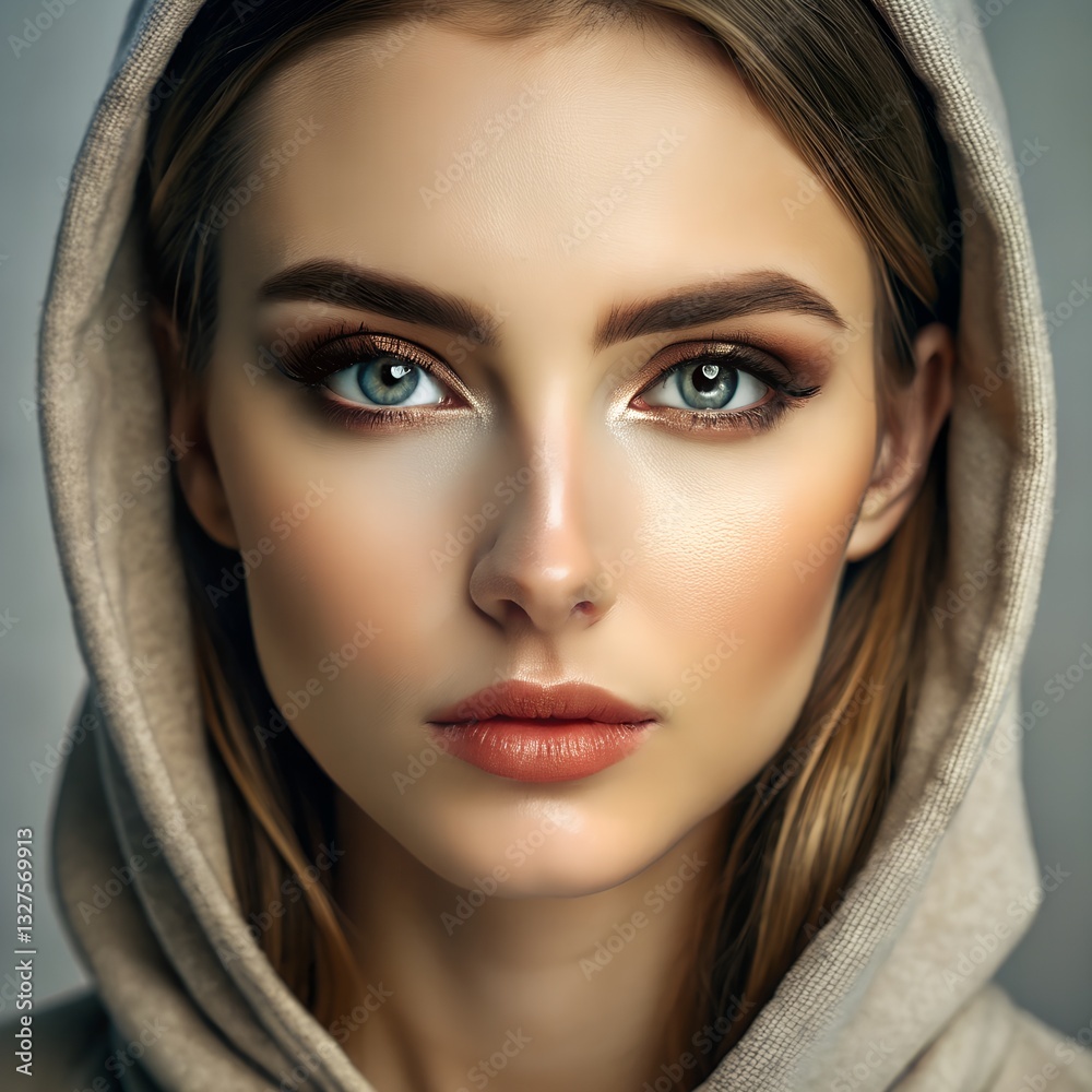 A close-up selfie of a model with hooded eyes, wearing subtle makeup. The background is simple, and the lighting is soft and natural A close-up selfie of a model with hooded eyes, wearing subtle makeup. The background is simple, and the lighting is soft and natural