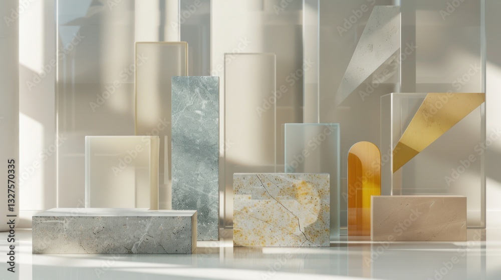 Abstract Geometric Shapes in Modern Interior Design with Natural Light and Textured Materials Abstract Geometric Shapes in Modern Interior Design with Natural Light and Textured Materials