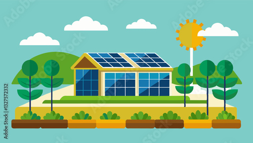 Some hydroponic farms utilize solar panels to power the system making it a more sustainable and ecofriendly option.. Vector illustration