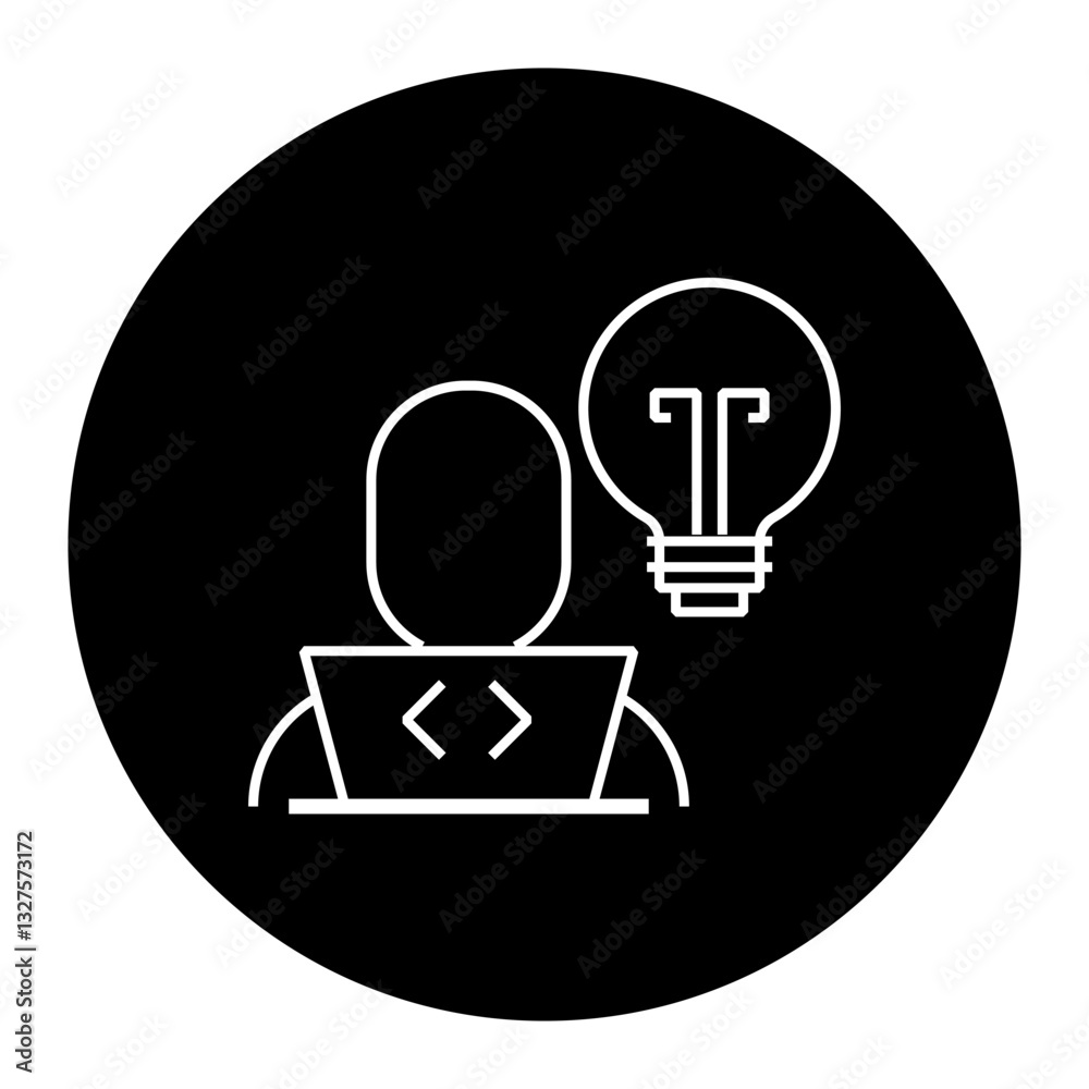 Light bulb with a person working on a laptop representing artificial intelligence, coding, software development, and digital transformation Light bulb with a person working on a laptop representing artificial intelligence, coding, software development, and digital transformation